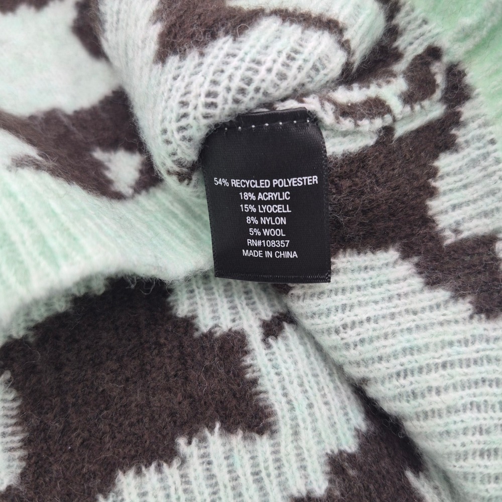 Worthington Womens Mint Green Brown Leopard Print Short Sleeve Sweater Large - Picture 4 of 6